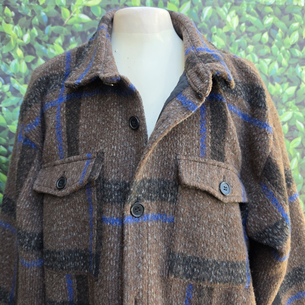 Forever 21 Men Brown Blue Plaid Shirt Jacket Shacket Oversized Large - Picture 2 of 10